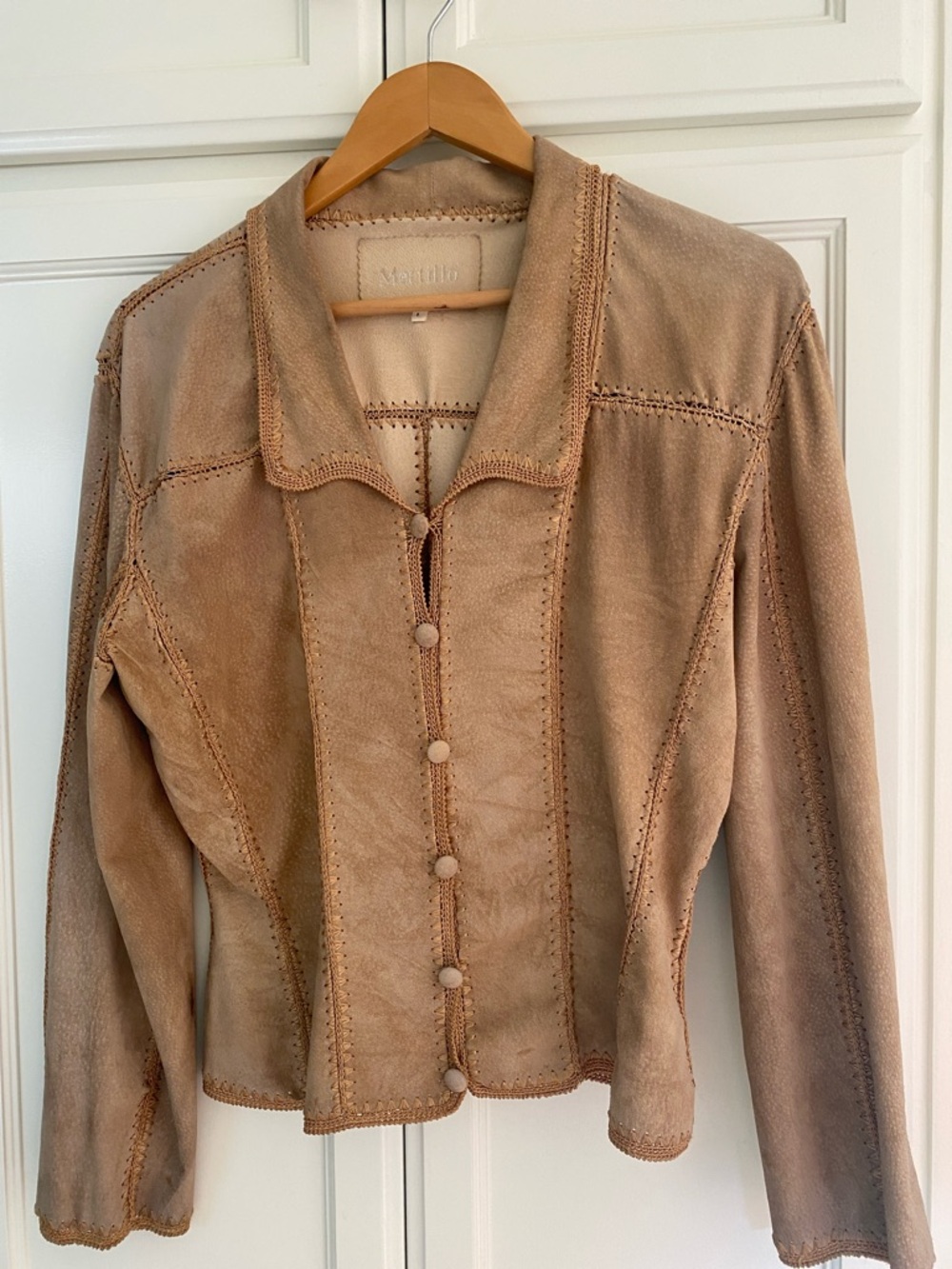 Vintage..Suede Button-Front Leather Jacket in Light Brown
